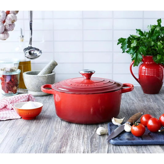 New Upgraded Enameled Cast Iron Dutch Oven Cerise 7.25 Qt