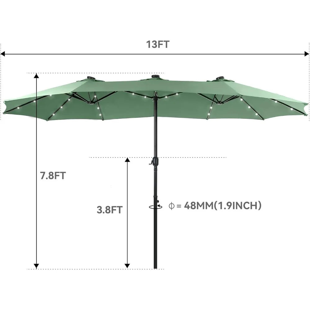 Patio Rectangular Umbrella With Solar Lights And Base