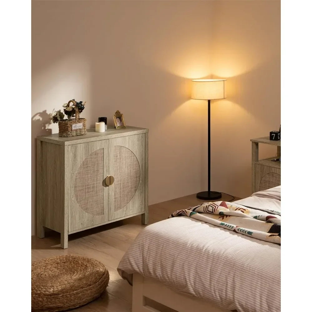 Rattan Cabinet Set 2 Boho Sideboard With Adjustable Shelves