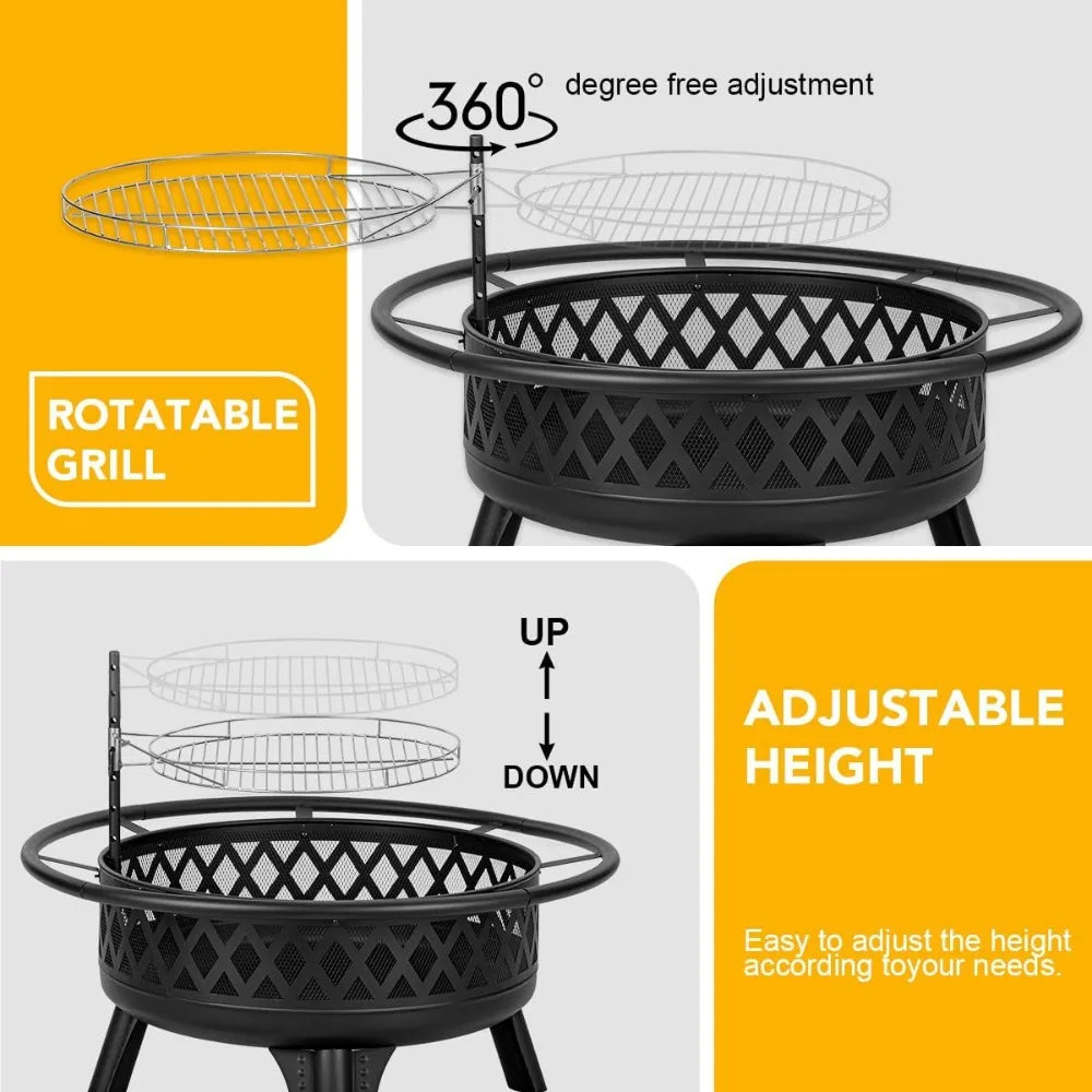 38 Inch Wood Burning Fire Pit Outdoor Round Grill Table