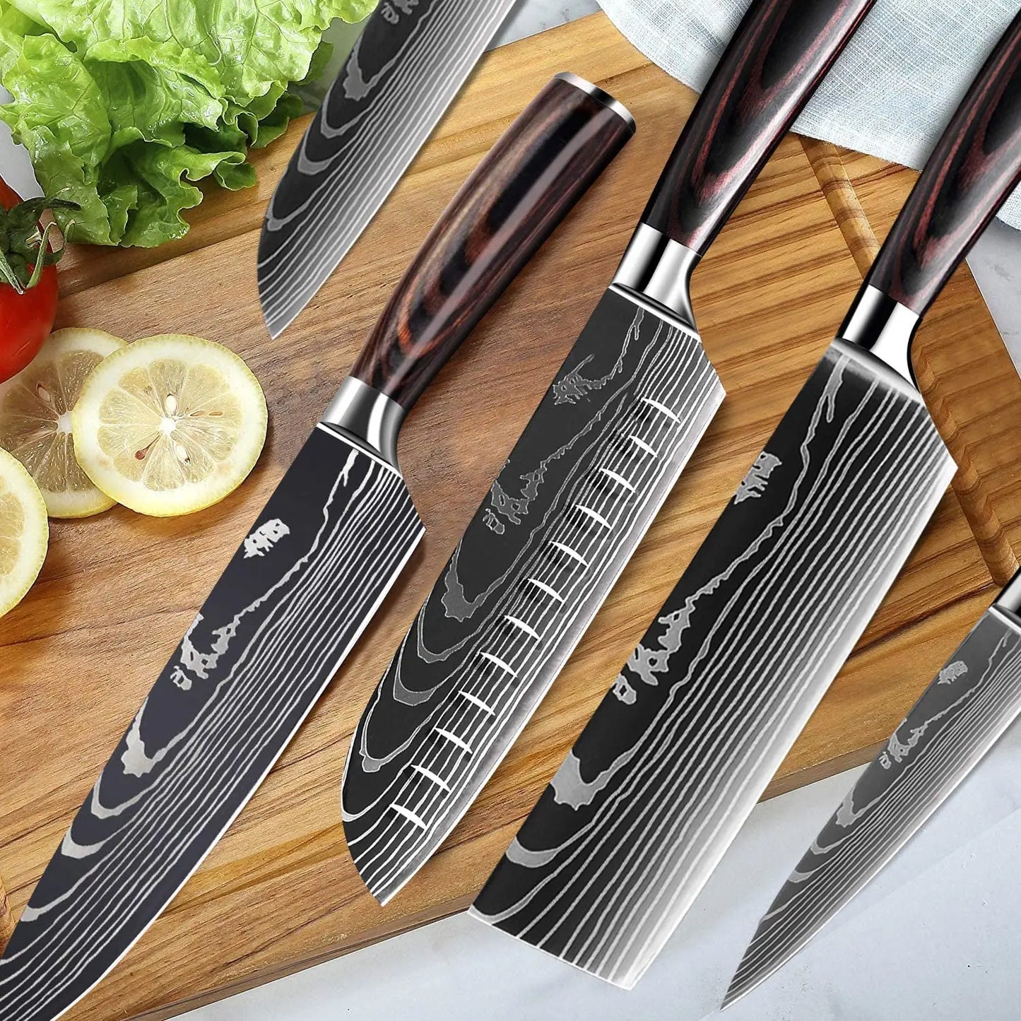 Ruiguan Damascus Chef Knife Set Santoku Kitchen Knives