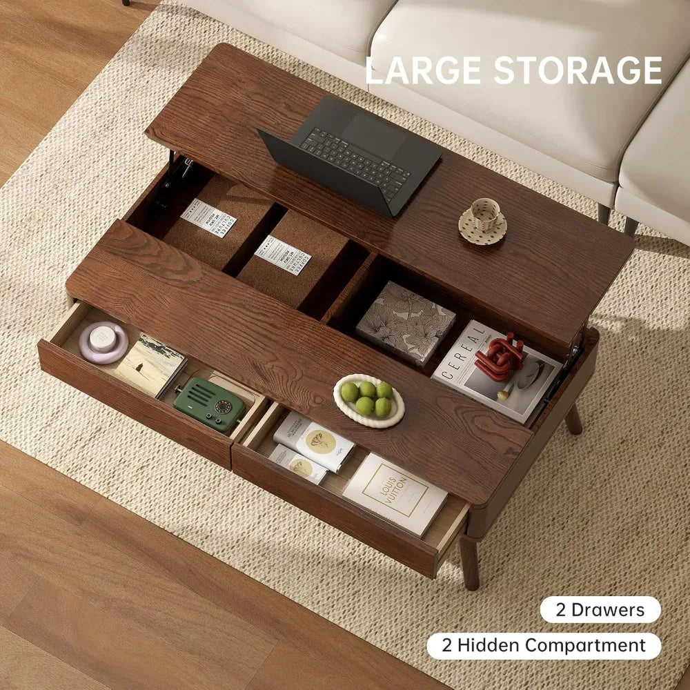 Solid Oak Lift Top Coffee Table with Hidden Storage