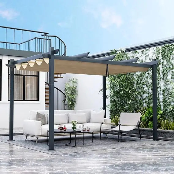 Frame Aluminum Pergola With Retractable Sun Shade Canopy