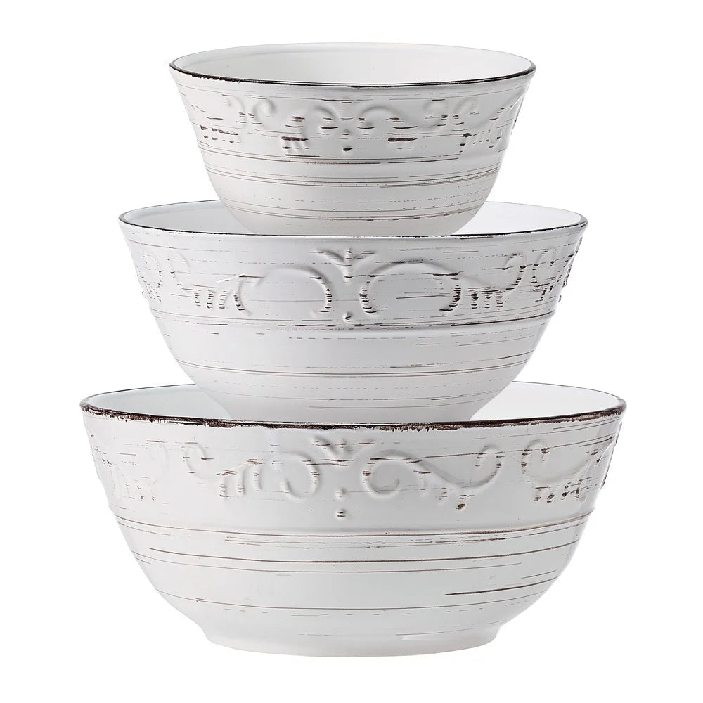 Trellis Stoneware Serving Bowls Set 3 Microwave Safe