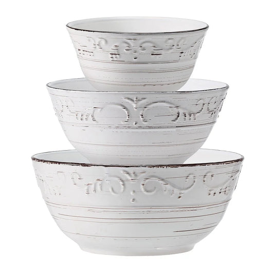 Trellis Stoneware Serving Bowls Set 3 Microwave Safe