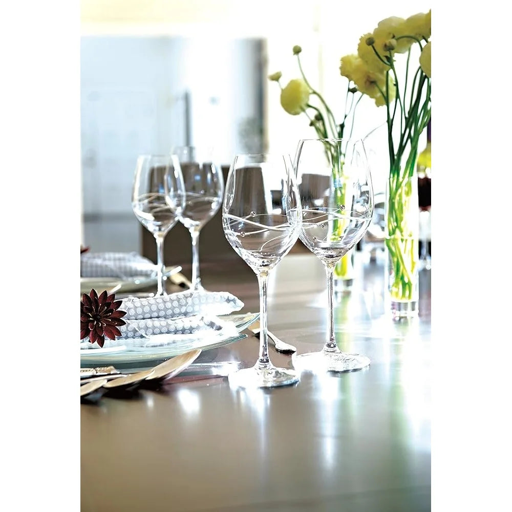 Artisan White Wine Glasses Set Of 4 Decorated With Diamonds