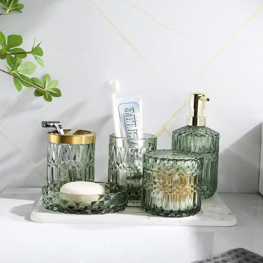 Clear Glass Bathroom Accessory Set for Modern Countertop Decor
