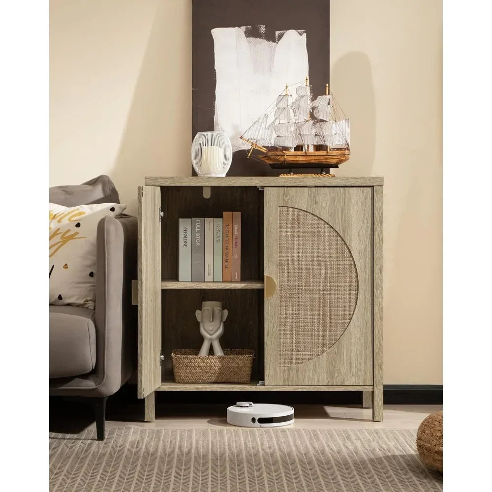 Rattan Cabinet Set 2 Boho Sideboard With Adjustable Shelves