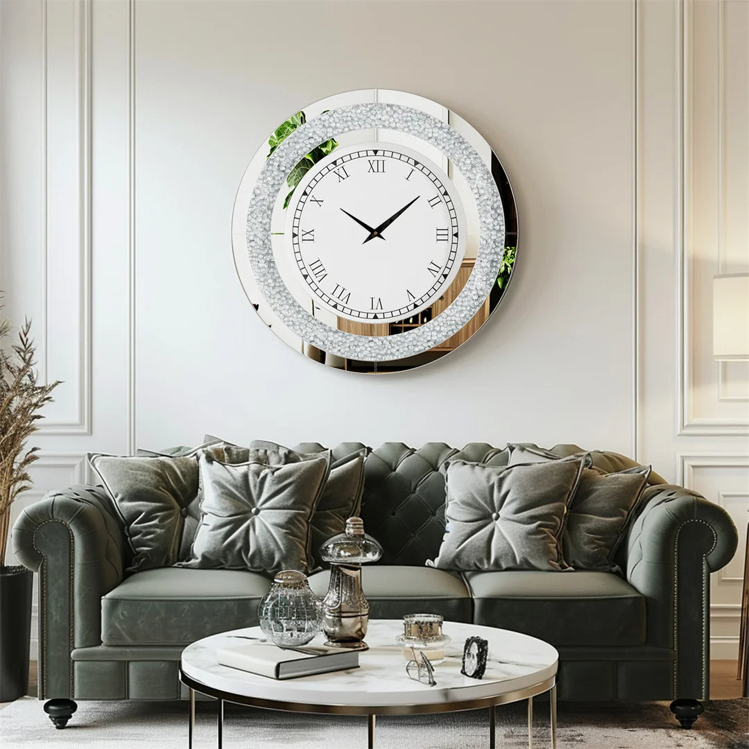 LUVODI 32 Inch Crystal Modern 3D Wall Clock Roman Numerals