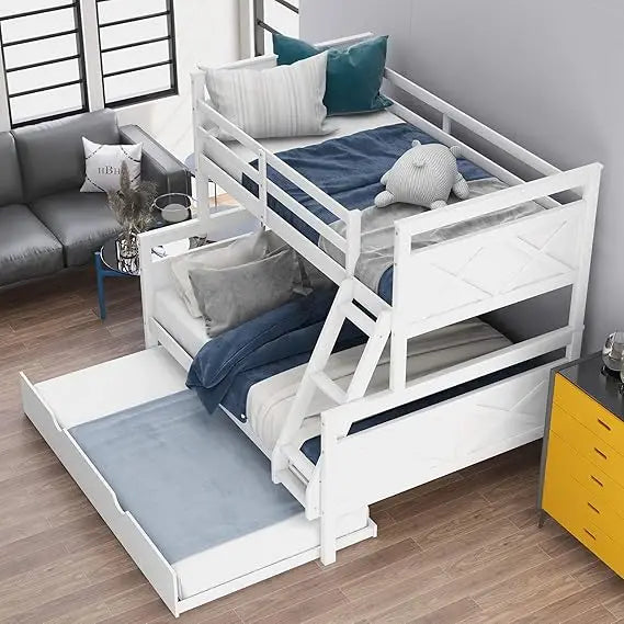 Merax Trundle Bunk Bed Twin Over Full Wood Frame Guardrail