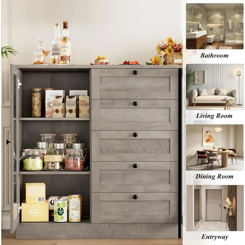 Modern Wood Storage Cabinet With Drawers For Living Room