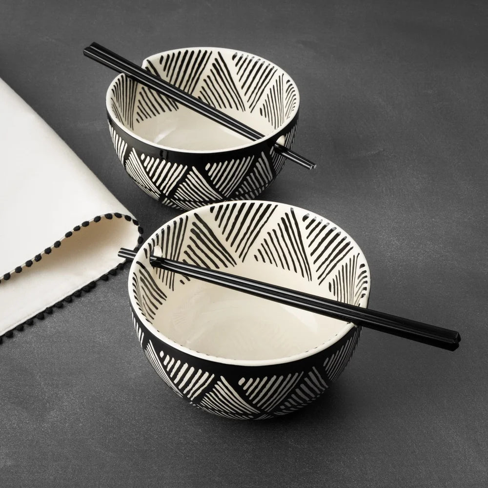 DUTRIEUX 2 Pack Ramen Bowls Set Ceramic With Chopsticks
