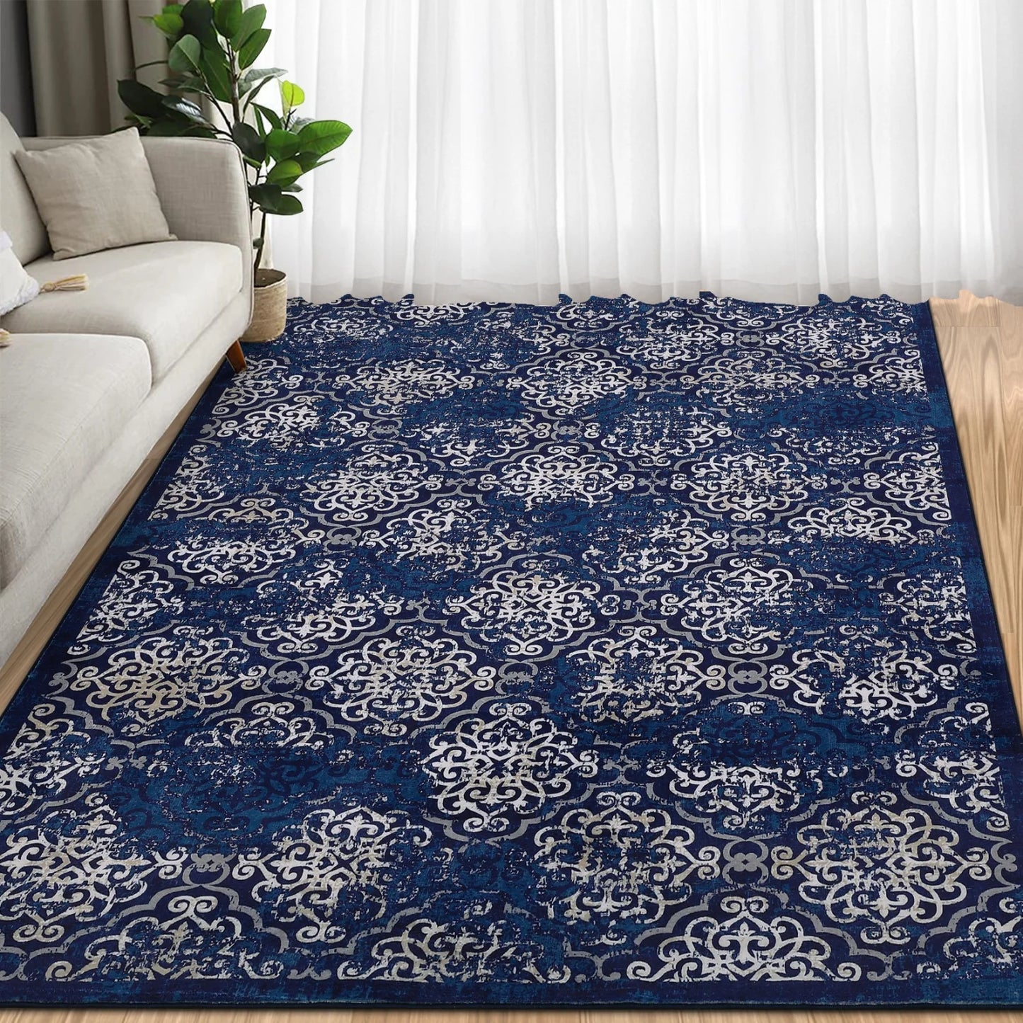 HiMISS Washable Living Room Rug Soft Floral Carpet For Home