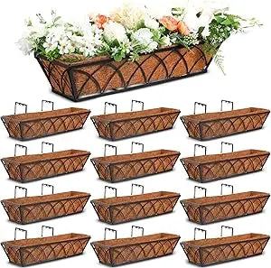 Ferraycle 12 Pcs 30 Inch Window Deck Railing Planters Black