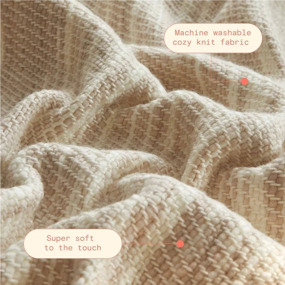 Neutral Woven Throw Blanket 50x60 Soft Durable Fringe