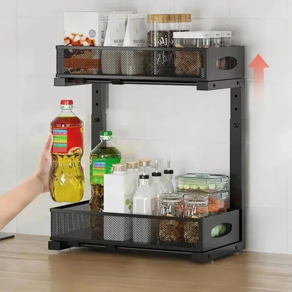 2 Tier Adjustable Under Sink Organizer with Sliding Drawer