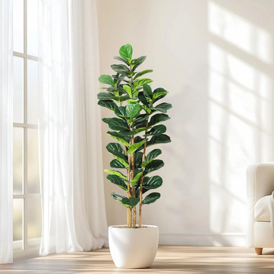 HiMISCN Fiddle Leaf Fig Tree With Pot Fake Greenery Home