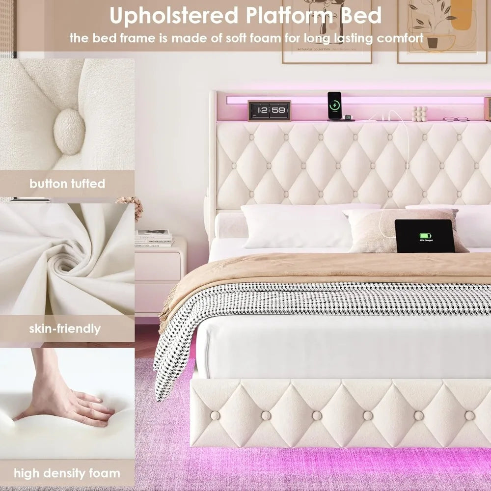 Keyluv Floating Bed Frame With LED Lights USB Charging