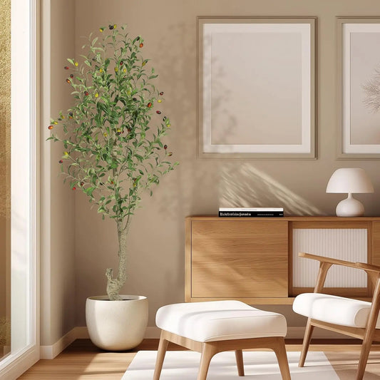 Artificial Olive Tree In White Planter Five To Seven Feet