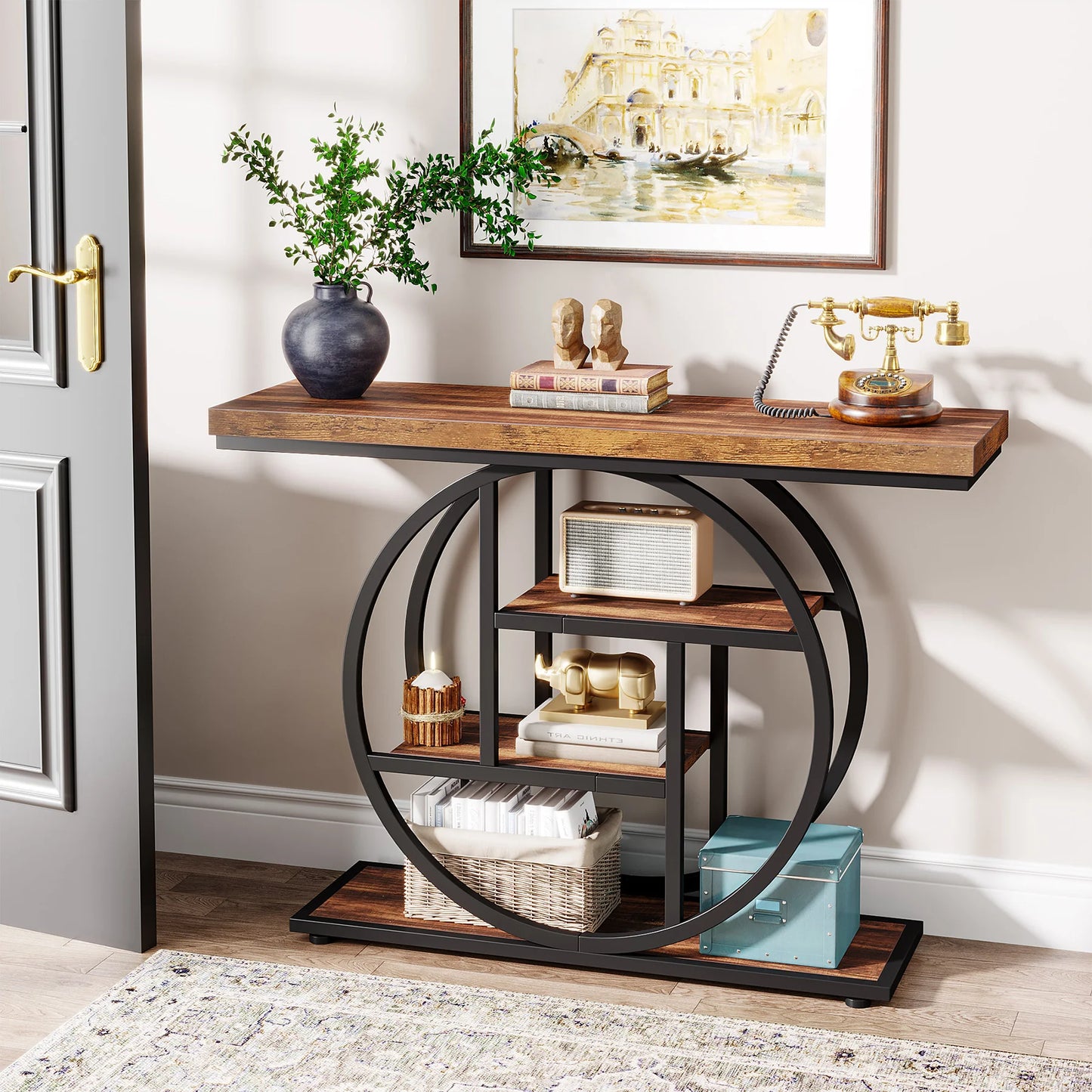 Tribesigns 4-Tier Industrial Console Table For Entryway Living Room Foyer Hallway