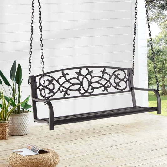 Patio Metal Porch Swing Two Person Bench With Retro Backrest
