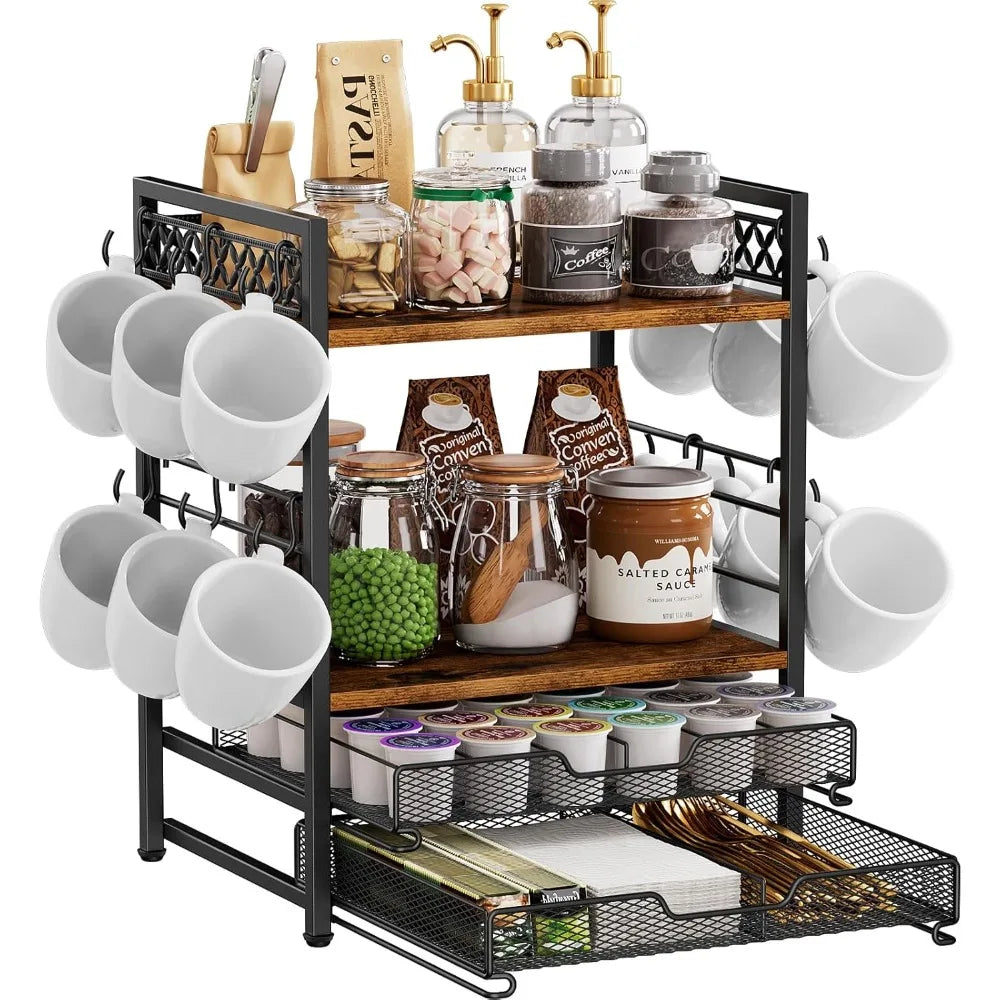 Coffee Bar Organizer Countertop Shelf 4 Tier Mug Holder