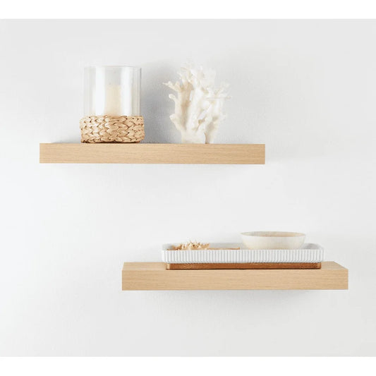 Natural Wood Floating Shelves Set Of 2 For Wall Decor