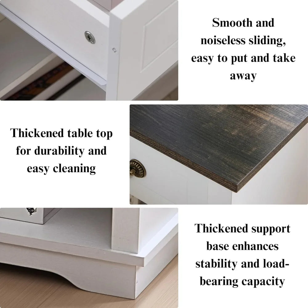 19 Inch Farmhouse Nightstand With Drawers And Shelves