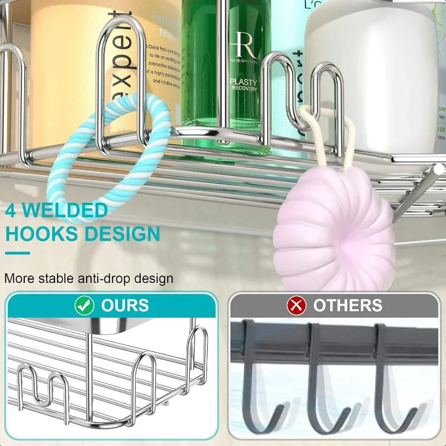 4 Pack Rustproof Corner Shower Caddy with Adhesive Shelves