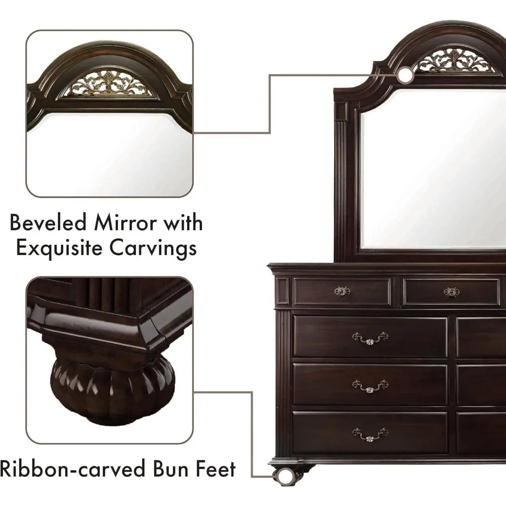Syracuse 6-Piece Solid Wood Bedroom Set with Mirrored Dresser