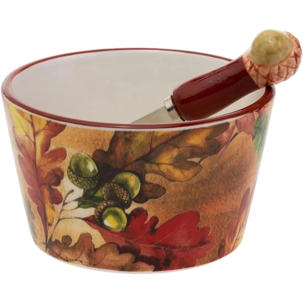 Thanksgiving Ceramic Bowl and Spreader Serving Set 14 Oz