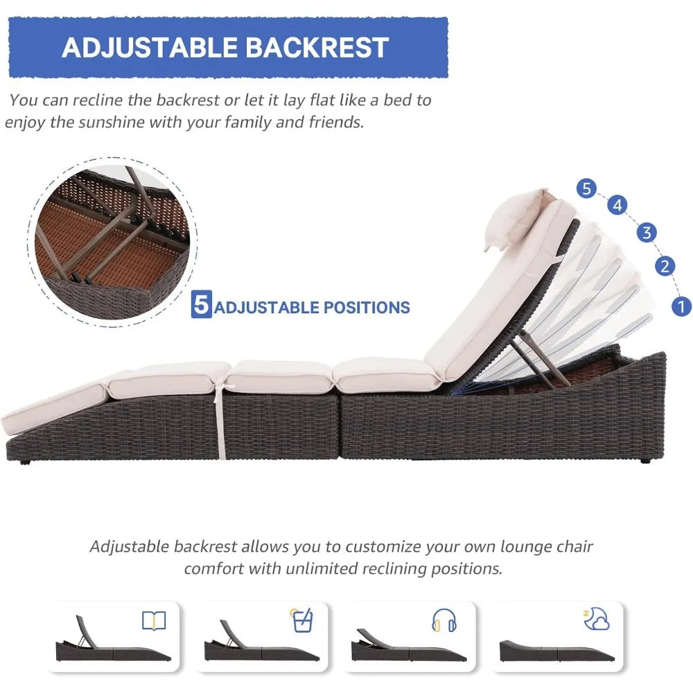 Folding Pool Lounge Chair Set Of 2 Outdoor Adjustable Chaise