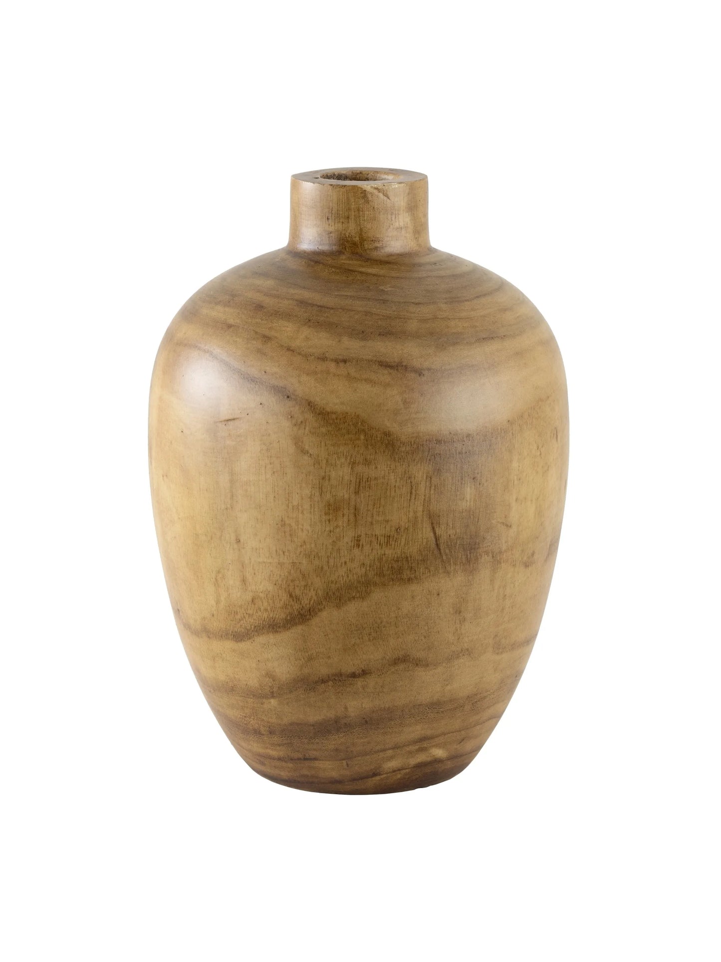 12 Inch Medium Tone Brown Wood Finish Indoor Tabletop Vase