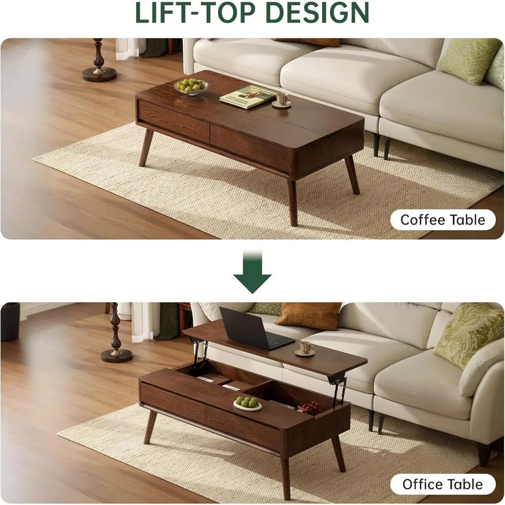 Solid Oak Lift Top Coffee Table with Hidden Storage