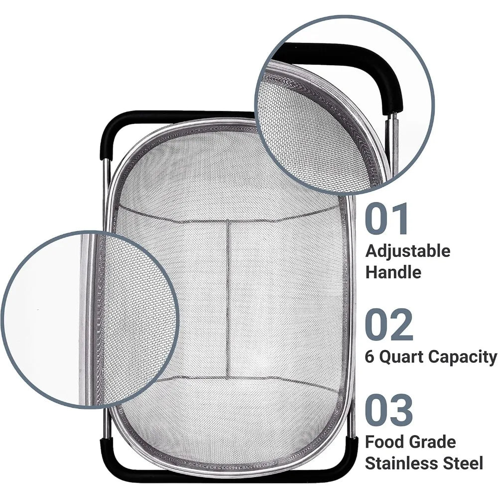 Over Sink Colander Filter Stainless Steel Rubber Handle