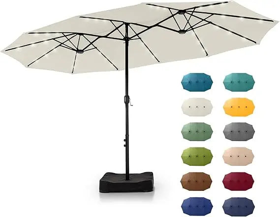 Patio Rectangular Umbrella With Solar Lights And Base