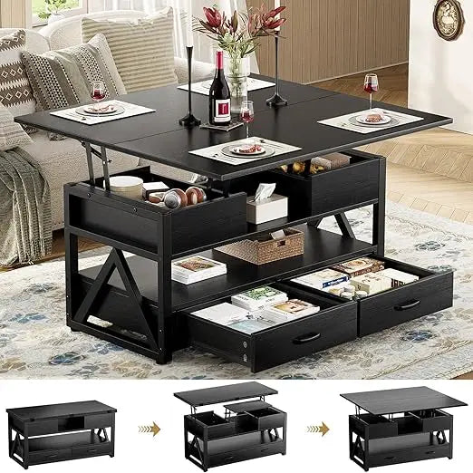 Lift Top Coffee Table Storage Drawers Hidden Compartment