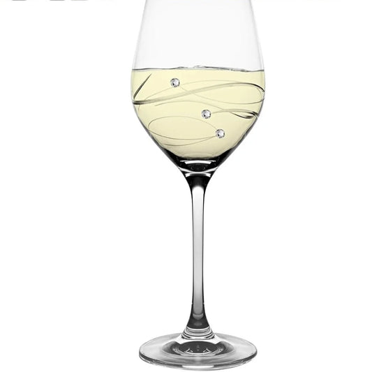 Artisan White Wine Glasses Set Of 4 Decorated With Diamonds