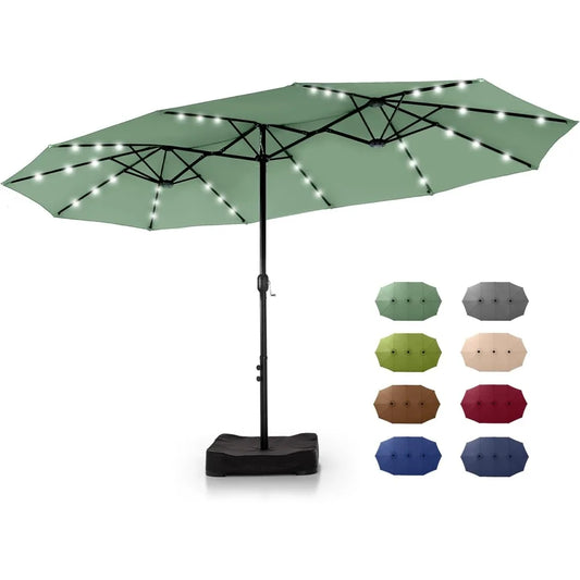 Patio Rectangular Umbrella With Solar Lights And Base