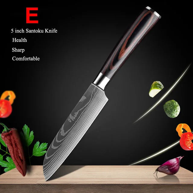 Ruiguan Damascus Chef Knife Set Santoku Kitchen Knives