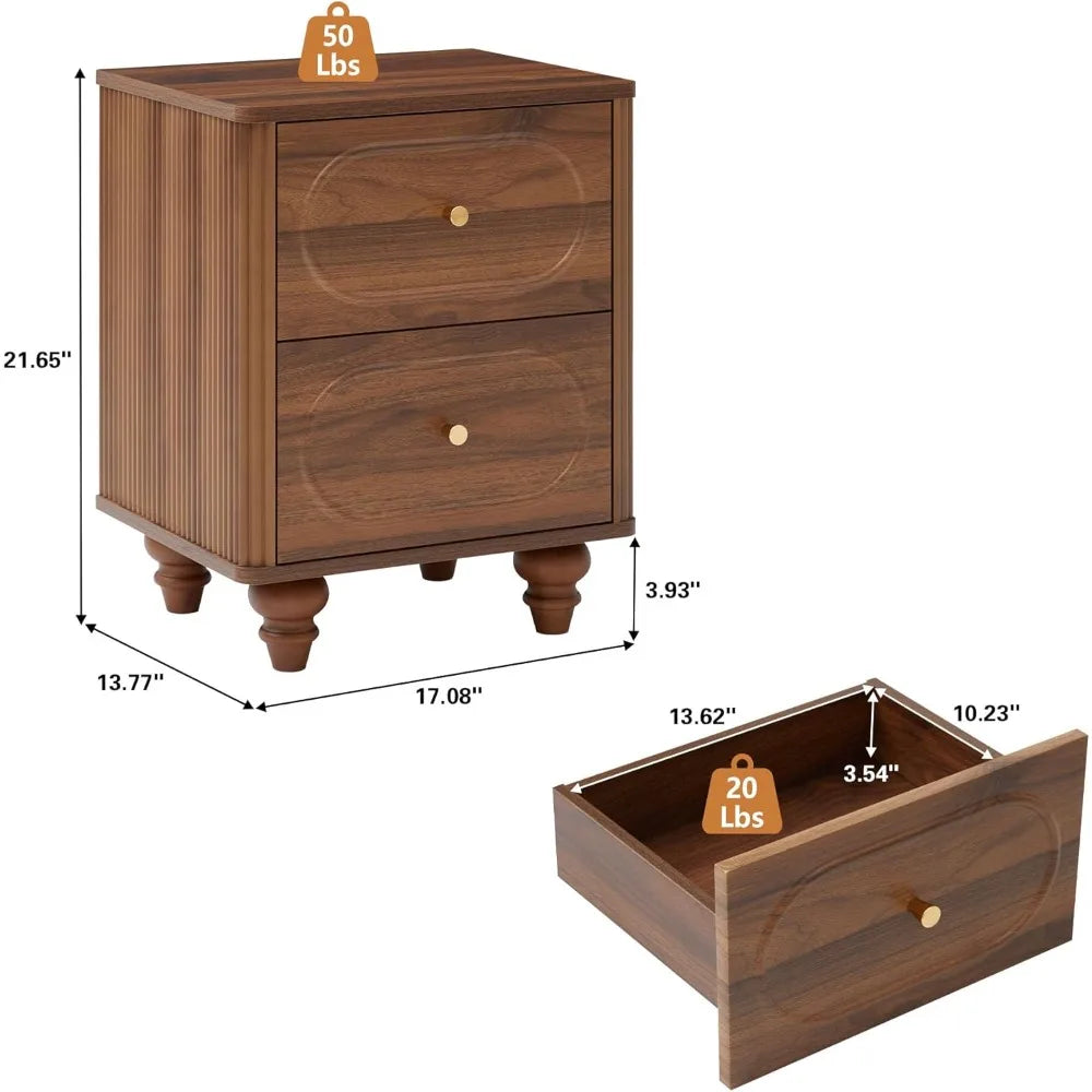 2 Drawer Fluted Nightstand Set Of 2 Mid Century Modern