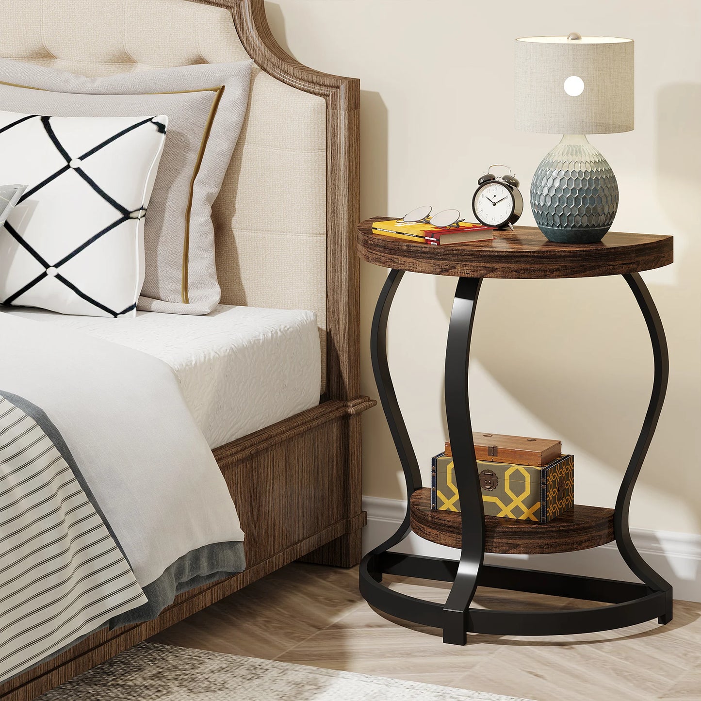 Tribesigns Half Round End Table Set Of Two 2 Tier Wood