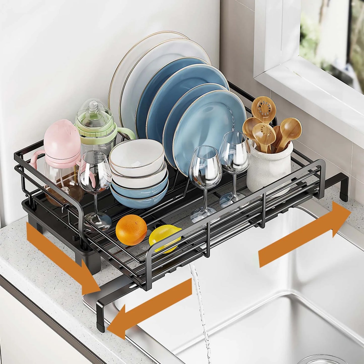 HiMISSH Extendable Dish Drying Rack With Drainboard