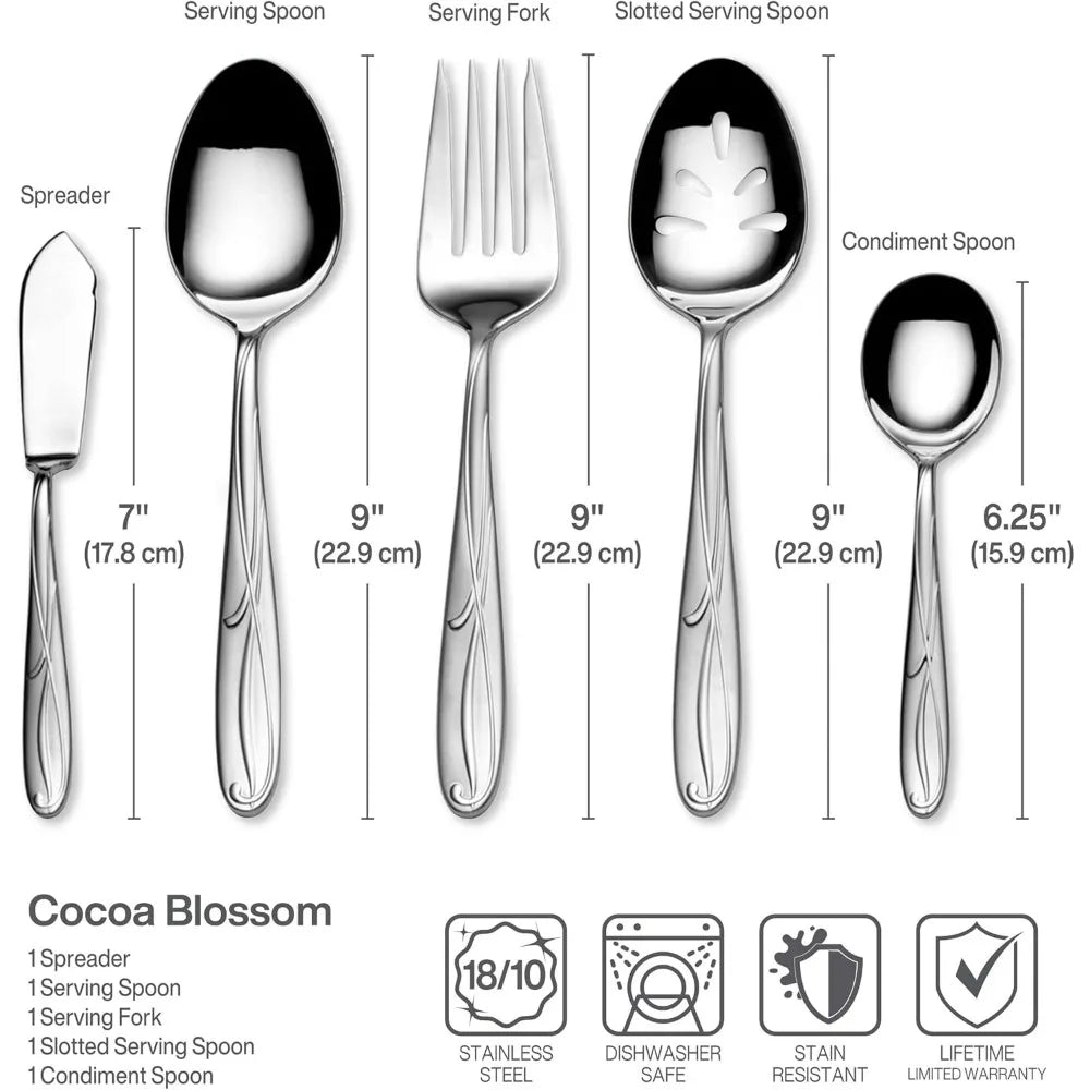 Cocoa Blossom 65 Piece Flatware Set for 12 18 10 Stainless