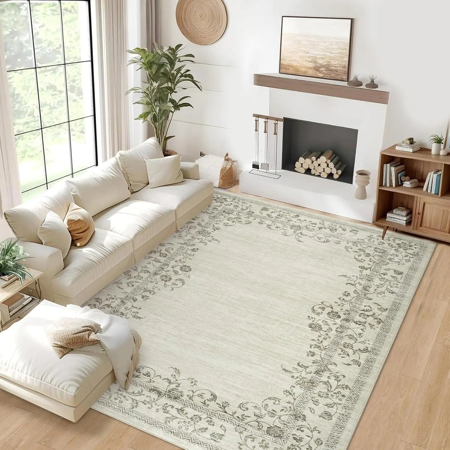 HiMISSH Floral Border Washable Area Rug For Living Room