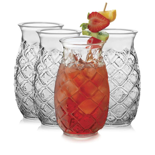 Tiki Pineapple Glasses Set of 4 for Tropical Cocktails