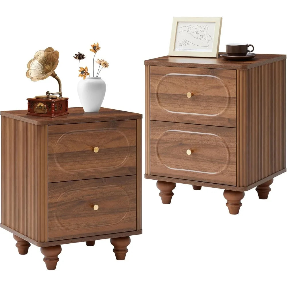 2 Drawer Fluted Nightstand Set Of 2 Mid Century Modern