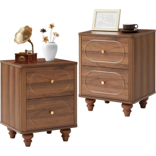 2 Drawer Fluted Nightstand Set Of 2 Mid Century Modern