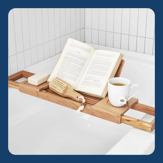 Expandable Bamboo Tub Tray Caddy for Bath Waterproof