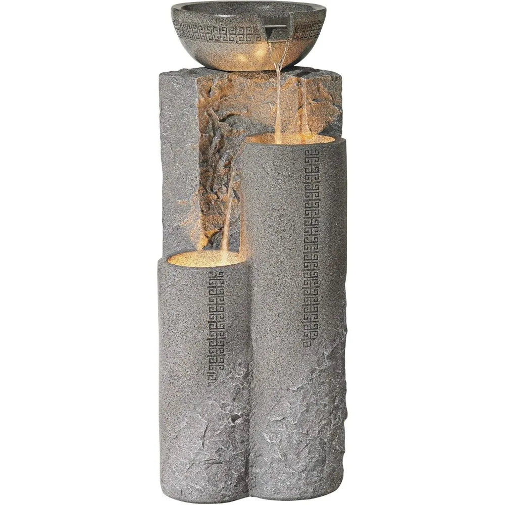 Zen Outdoor Floor Water Fountain Pillar Bowl LED Light